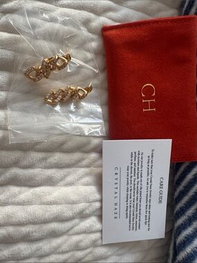 Gold Crystal Chain-Link Drop Earrings by CH